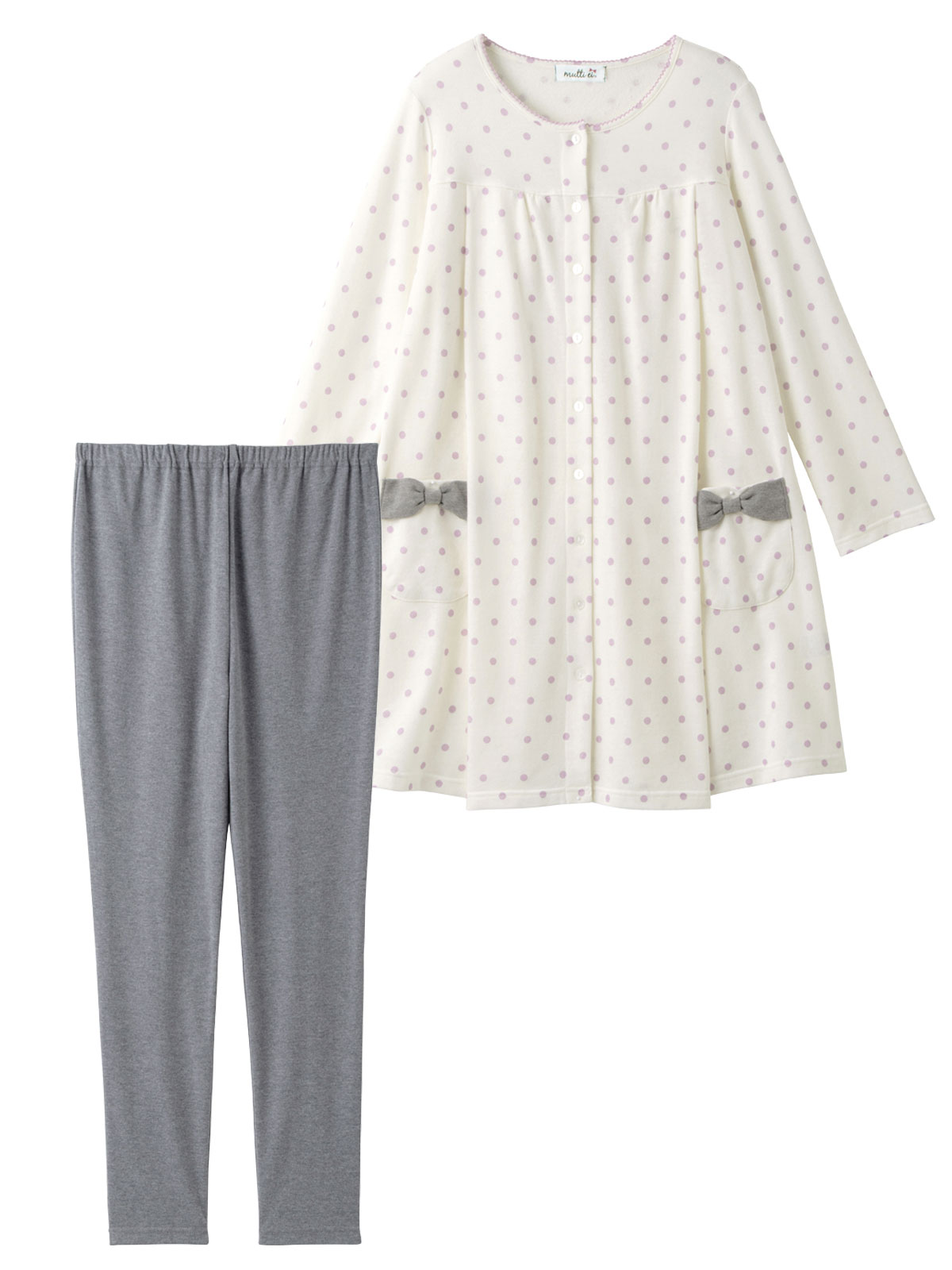 マタニティ パジャマ・ルームウェア|mutti ei（ムッティアイ）【授乳口付】ガーゼ裏毛ドットプリント×スムース無地パンツ|アイボリー