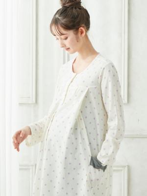 マタニティ パジャマ・ルームウェア|mutti ei（ムッティアイ）【授乳口付】ガーゼ裏毛ドットプリント×スムース無地パンツ|アイボリー