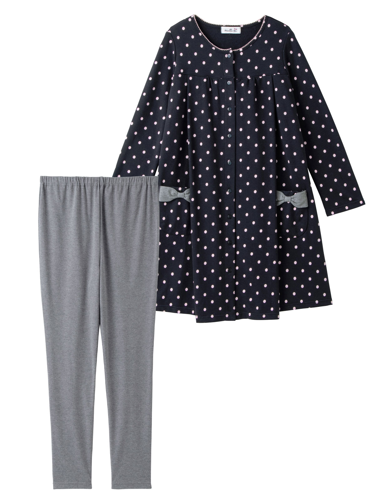 マタニティ パジャマ・ルームウェア|mutti ei（ムッティアイ）【授乳口付】ガーゼ裏毛ドットプリント×スムース無地パンツ|ネイビー