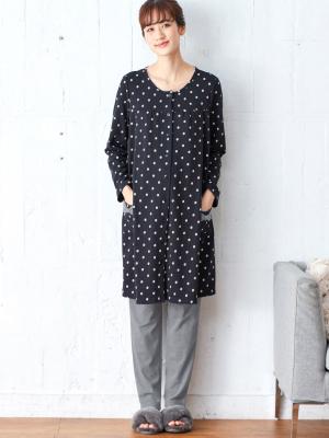 マタニティ パジャマ・ルームウェア|mutti ei（ムッティアイ）【授乳口付】ガーゼ裏毛ドットプリント×スムース無地パンツ|ネイビー
