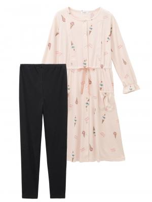 マタニティ パジャマ・ルームウェア|【授乳口付】スムースアイスクリームプリント×無地パンツ2WAYパジャマ|ピンク