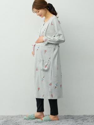 マタニティ・授乳パジャマ・ルームウェア|【授乳口付】スムースアイスクリームプリント×無地パンツ2WAYパジャマ|グレー