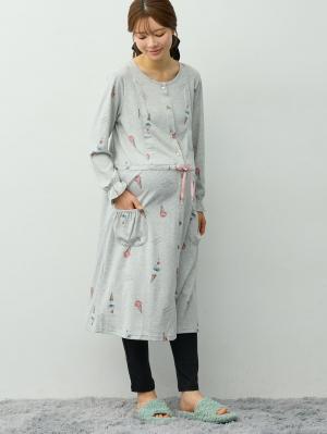 マタニティ・授乳パジャマ・ルームウェア|【授乳口付】スムースアイスクリームプリント×無地パンツ2WAYパジャマ|グレー
