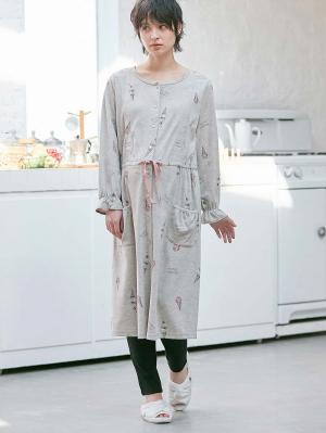 マタニティ パジャマ・ルームウェア|【授乳口付】スムースアイスクリームプリント×無地パンツ2WAYパジャマ|グレー