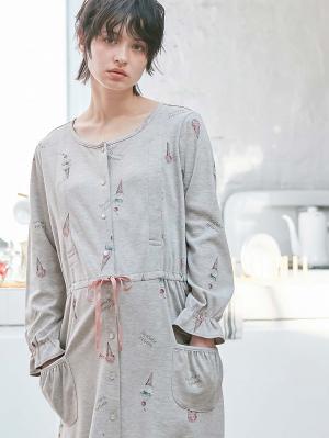 【授乳口付】スムースアイスクリームプリント×無地パンツ2WAYパジャマ29534