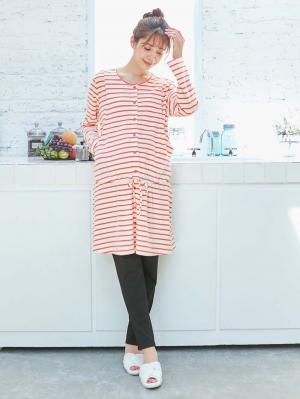 マタニティ パジャマ・ルームウェア|mutti ei（ムッティアイ）【授乳口付】スムースボーダーパジャマ|アイボリー