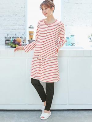 マタニティ パジャマ・ルームウェア|mutti ei（ムッティアイ）【授乳口付】スムースボーダーパジャマ|アイボリー