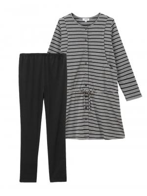 マタニティ パジャマ・ルームウェア|mutti ei（ムッティアイ）【授乳口付】スムースボーダーパジャマ|グレー