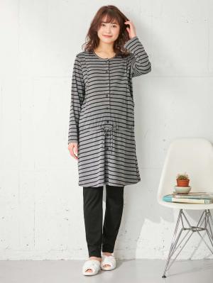 マタニティ パジャマ・ルームウェア|mutti ei（ムッティアイ）【授乳口付】スムースボーダーパジャマ|グレー