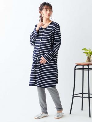 マタニティ パジャマ・ルームウェア|mutti ei（ムッティアイ）【授乳口付】スムースボーダーパジャマ|ネイビー