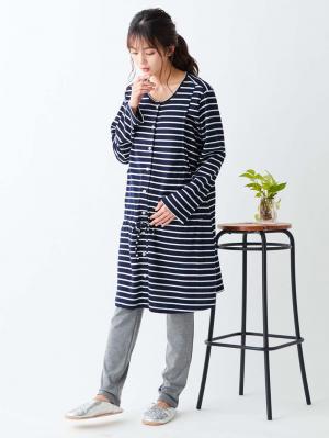 マタニティ パジャマ・ルームウェア|mutti ei（ムッティアイ）【授乳口付】スムースボーダーパジャマ|ネイビー