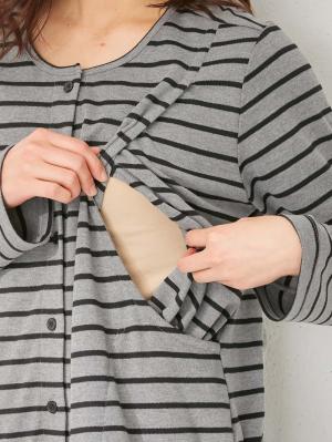 マタニティ パジャマ・ルームウェア|mutti ei（ムッティアイ）【授乳口付】スムースボーダーパジャマ|グレー