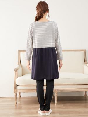 マタニティ パジャマ・ルームウェア|mutti ei（ムッティアイ）【授乳口付】【セット】ミニ裏毛ボーダー×無地パジャマ