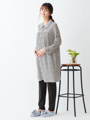 マタニティ パジャマ・ルームウェア|mutti ei（ムッティアイ）【授乳口付】天竺ボーダーパジャマ|アイボリー