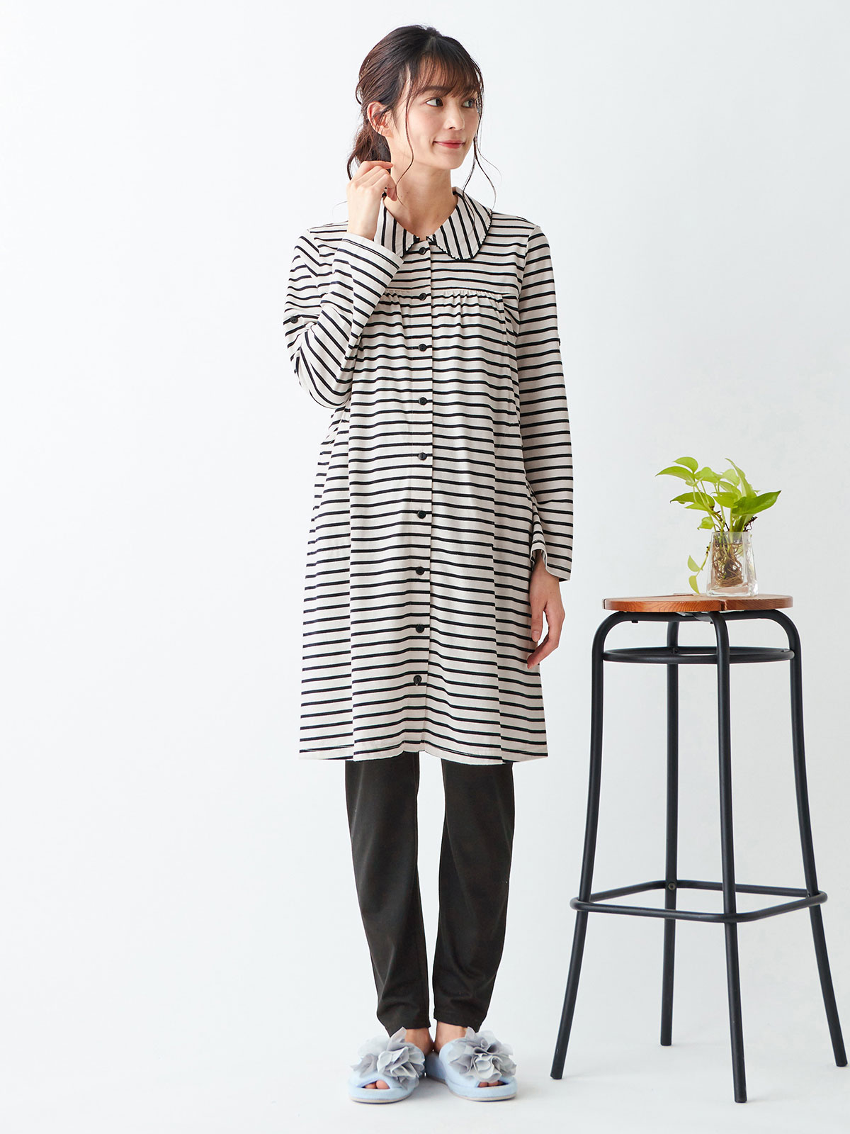 マタニティ パジャマ・ルームウェア|mutti ei（ムッティアイ）【授乳口付】天竺ボーダーパジャマ|アイボリー