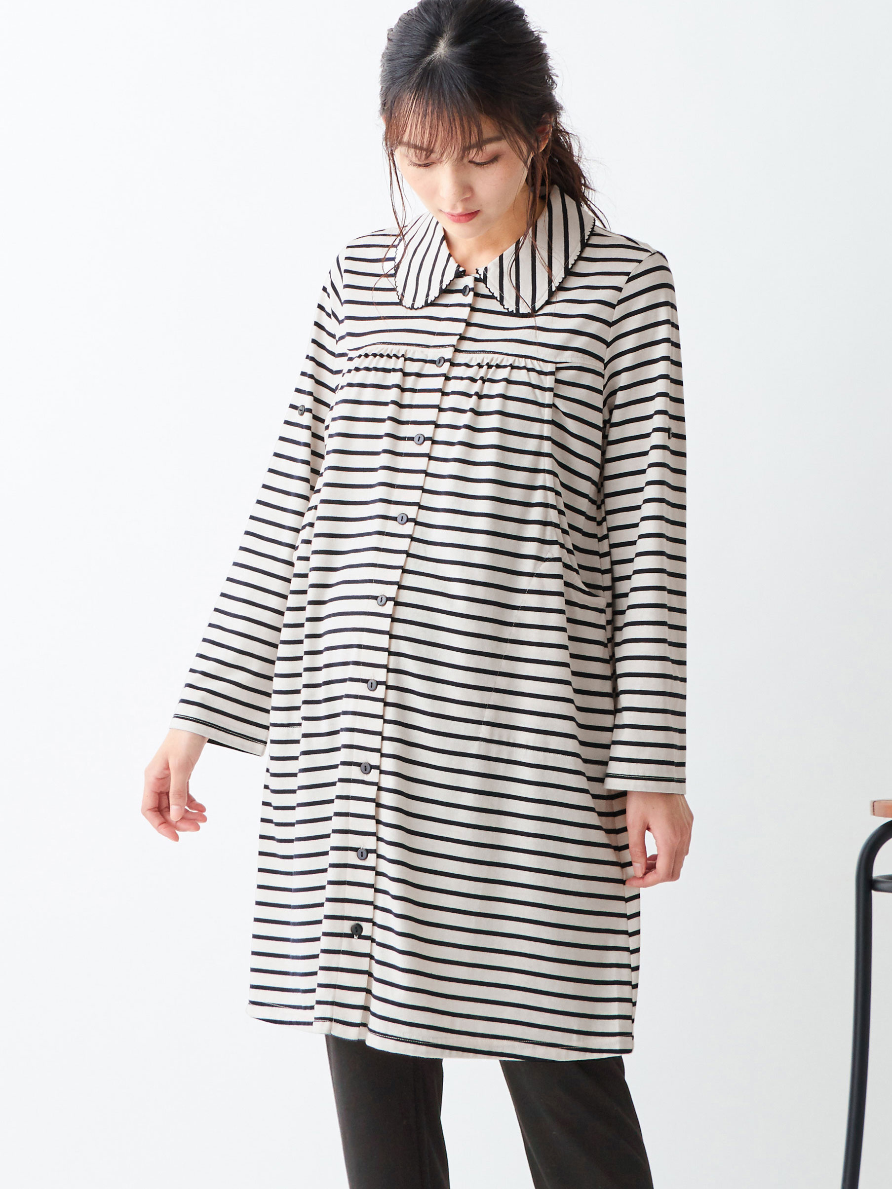 マタニティ パジャマ・ルームウェア|mutti ei（ムッティアイ）【授乳口付】天竺ボーダーパジャマ|アイボリー