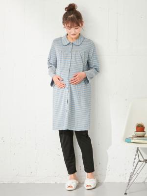 マタニティ パジャマ・ルームウェア|mutti ei（ムッティアイ）【授乳口付】天竺ボーダーパジャマ|ライトグレー