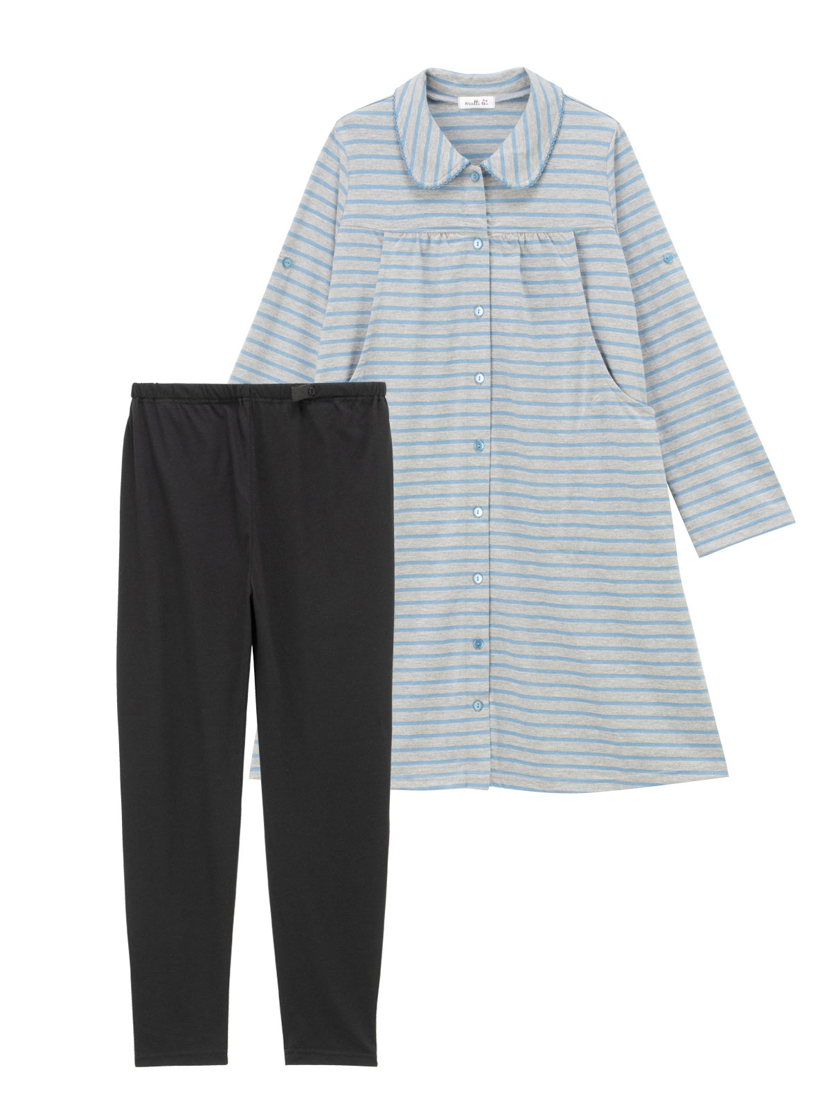 マタニティ パジャマ・ルームウェア|mutti ei（ムッティアイ）【授乳口付】天竺ボーダーパジャマ|ライトグレー