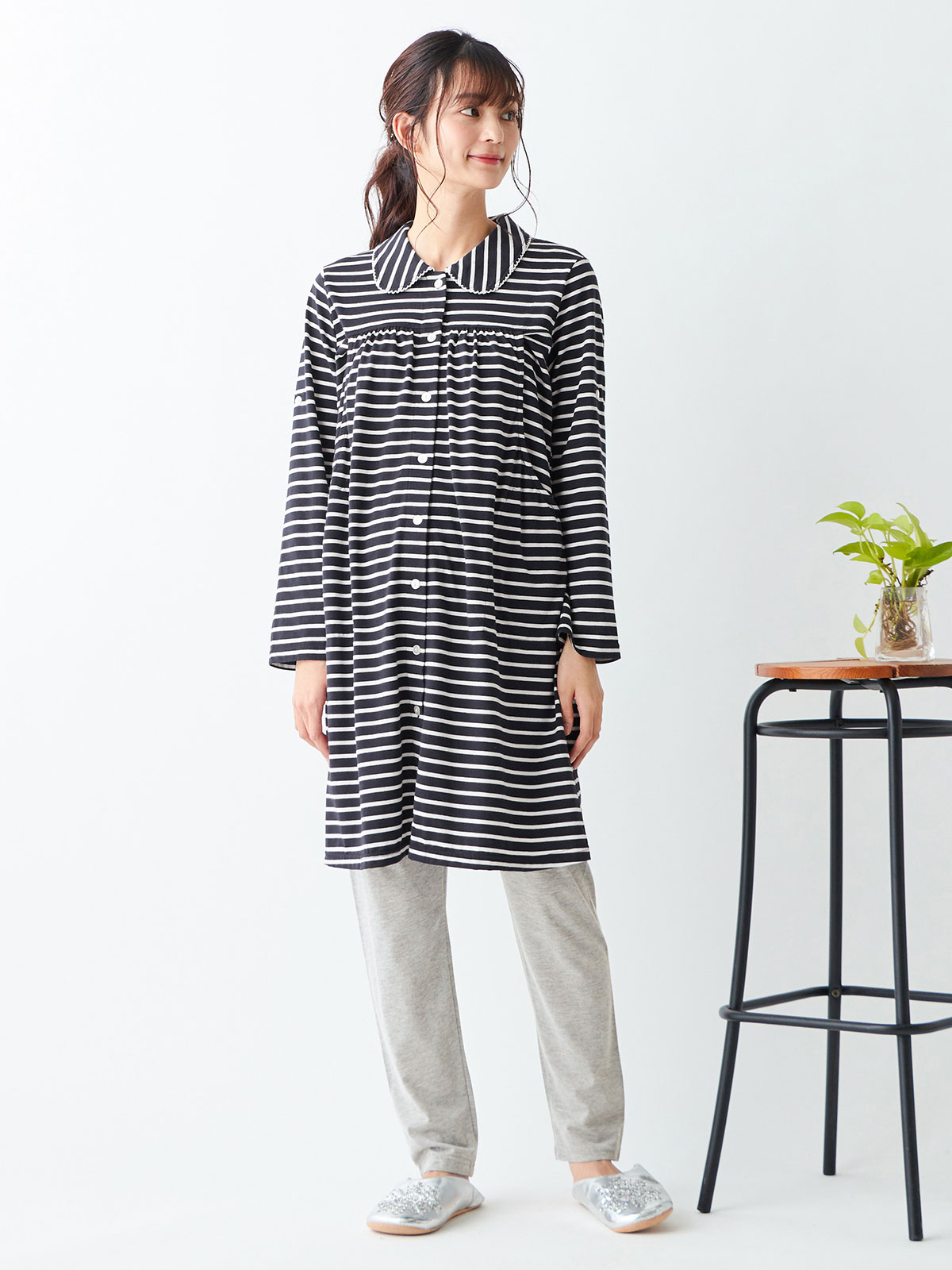 マタニティ パジャマ・ルームウェア|mutti ei（ムッティアイ）【授乳口付】天竺ボーダーパジャマ|ネイビー