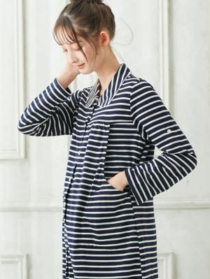 マタニティ パジャマ・ルームウェア|mutti ei（ムッティアイ）【授乳口付】天竺ボーダーパジャマ|ネイビー