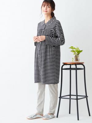 マタニティ パジャマ・ルームウェア|mutti ei（ムッティアイ）【授乳口付】天竺ボーダーパジャマ|ネイビー