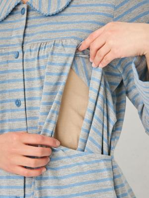 マタニティ パジャマ・ルームウェア|mutti ei（ムッティアイ）【授乳口付】天竺ボーダーパジャマ|ライトグレー