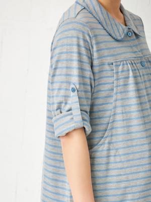 マタニティ パジャマ・ルームウェア|mutti ei（ムッティアイ）【授乳口付】天竺ボーダーパジャマ|ライトグレー