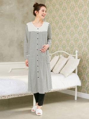 マタニティ パジャマ・ルームウェア|mutti ei（ムッティアイ）【授乳口付】天竺ボーダー2WAYパジャマ|ブラック