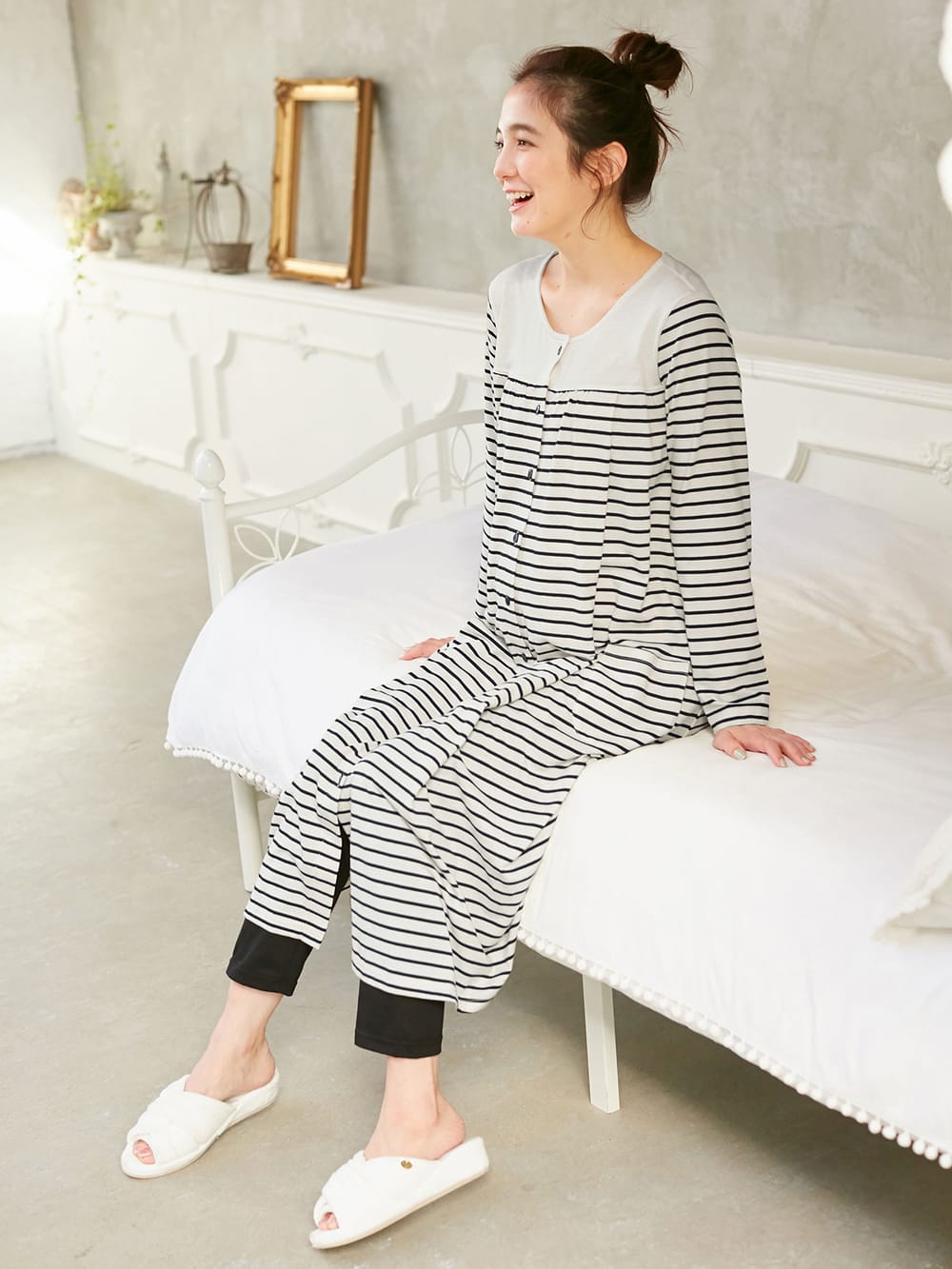 マタニティ パジャマ・ルームウェア|mutti ei（ムッティアイ）【授乳口付】天竺ボーダー2WAYパジャマ|ブラック