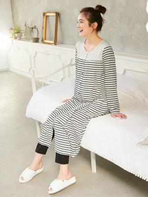 マタニティ パジャマ・ルームウェア|mutti ei（ムッティアイ）【授乳口付】天竺ボーダー2WAYパジャマ|ブラック