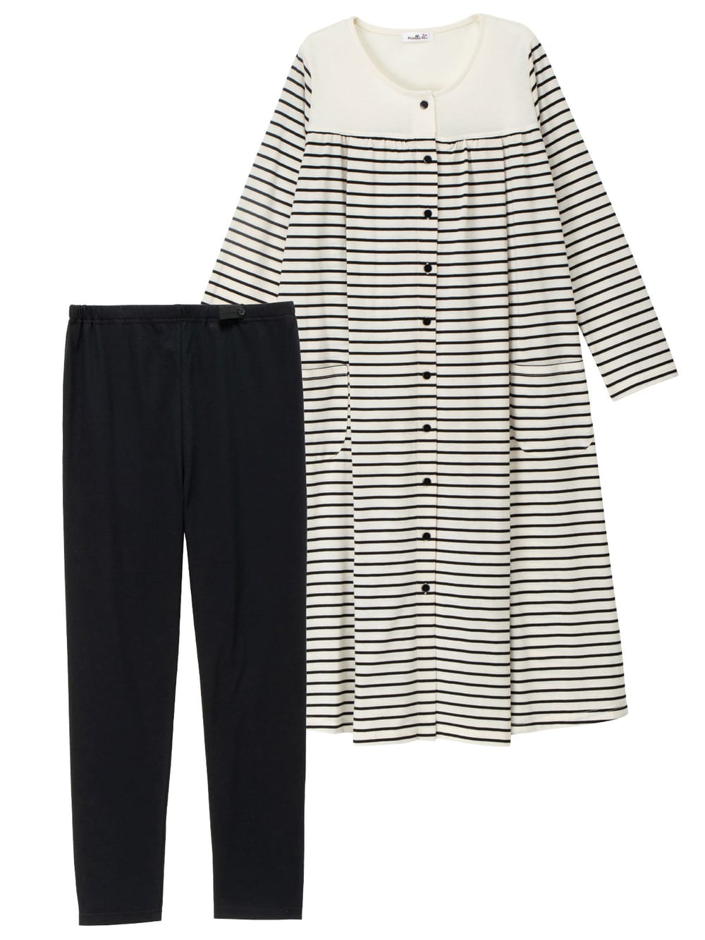 マタニティ パジャマ・ルームウェア|mutti ei（ムッティアイ）【授乳口付】天竺ボーダー2WAYパジャマ|ブラック