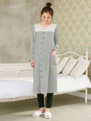 マタニティ パジャマ・ルームウェア|mutti ei（ムッティアイ）【授乳口付】天竺ボーダー2WAYパジャマ|ブラック