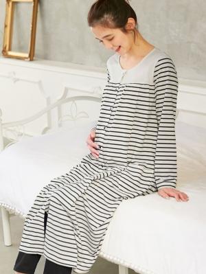 マタニティ パジャマ・ルームウェア|mutti ei（ムッティアイ）【授乳口付】天竺ボーダー2WAYパジャマ|ブラック