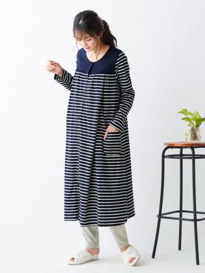 マタニティ パジャマ・ルームウェア|mutti ei（ムッティアイ）【授乳口付】天竺ボーダー2WAYパジャマ|ネイビー