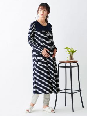 マタニティ パジャマ・ルームウェア|mutti ei（ムッティアイ）【授乳口付】天竺ボーダー2WAYパジャマ|ネイビー