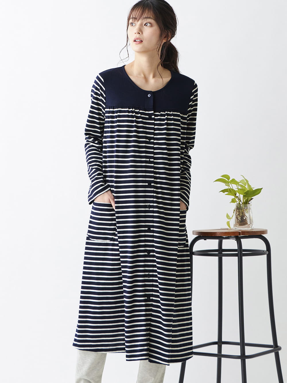 マタニティ パジャマ・ルームウェア|mutti ei（ムッティアイ）【授乳口付】天竺ボーダー2WAYパジャマ|ネイビー