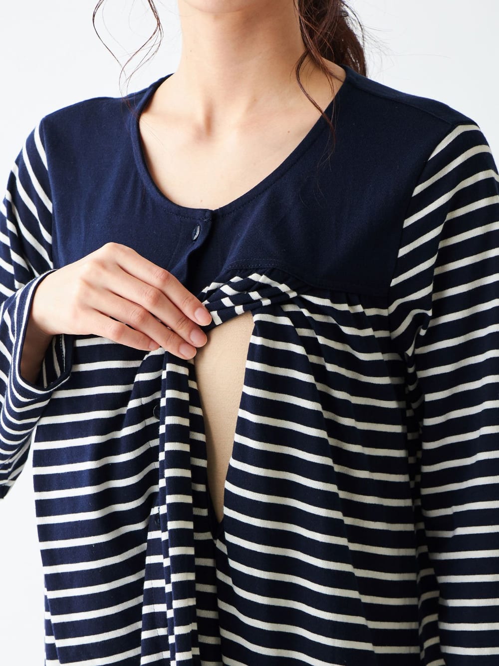 マタニティ パジャマ・ルームウェア|mutti ei（ムッティアイ）【授乳口付】天竺ボーダー2WAYパジャマ|ネイビー
