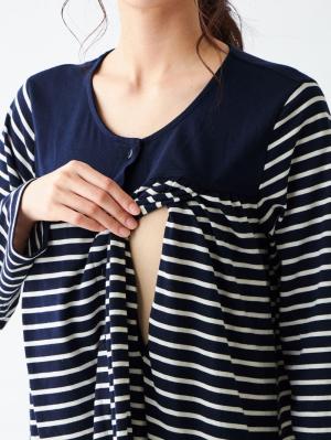 マタニティ パジャマ・ルームウェア|mutti ei（ムッティアイ）【授乳口付】天竺ボーダー2WAYパジャマ|ネイビー