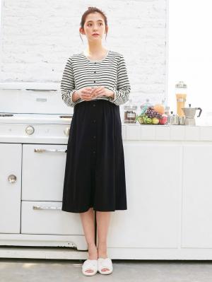 マタニティ パジャマ・ルームウェア|mutti ei（ムッティアイ）【授乳口付】天竺ボーダー×無地ネグリジェ|ブラック