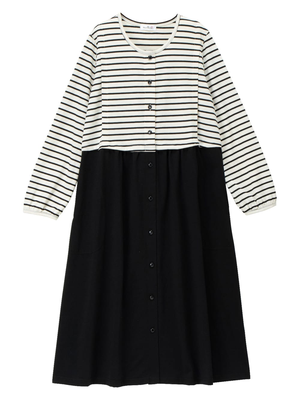 マタニティ パジャマ・ルームウェア|mutti ei（ムッティアイ）【授乳口付】天竺ボーダー×無地ネグリジェ|ブラック