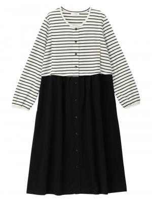 マタニティ パジャマ・ルームウェア|mutti ei（ムッティアイ）【授乳口付】天竺ボーダー×無地ネグリジェ|ブラック