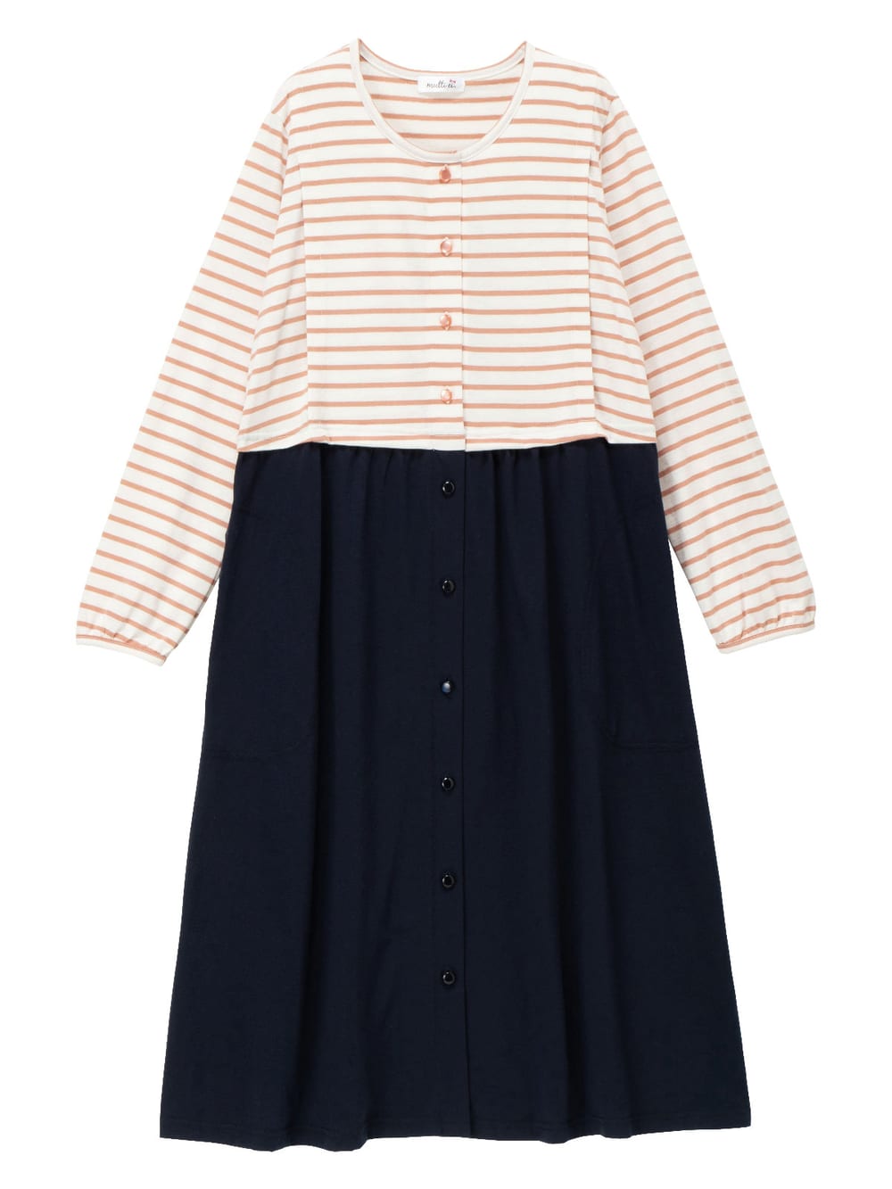 マタニティ パジャマ・ルームウェア|mutti ei（ムッティアイ）【授乳口付】天竺ボーダー×無地ネグリジェ|オレンジ