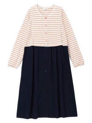 マタニティ パジャマ・ルームウェア|mutti ei（ムッティアイ）【授乳口付】天竺ボーダー×無地ネグリジェ|オレンジ