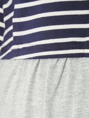 マタニティ パジャマ・ルームウェア|mutti ei（ムッティアイ）【授乳口付】天竺ボーダー×無地ネグリジェ|ネイビー