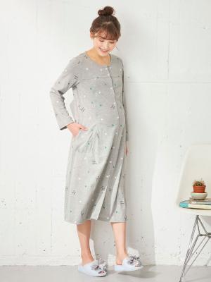 マタニティ パジャマ・ルームウェア|mutti ei（ムッティアイ）【授乳口付】天竺ハート柄ネグリジェ|ライトグレー