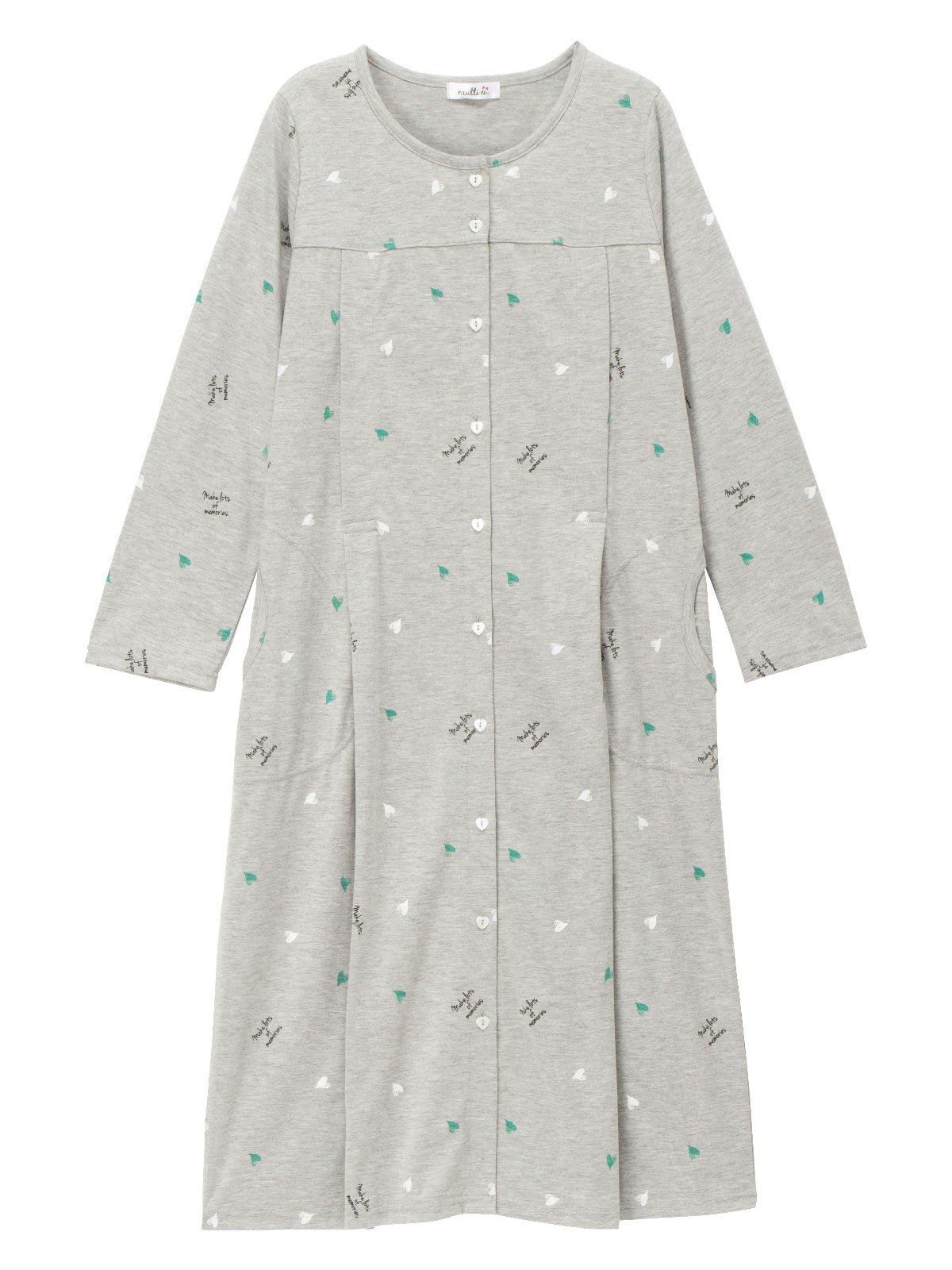 マタニティ パジャマ・ルームウェア|mutti ei（ムッティアイ）【授乳口付】天竺ハート柄ネグリジェ|ライトグレー