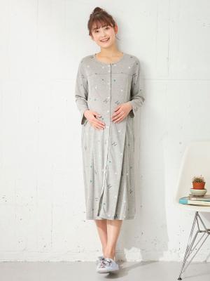マタニティ パジャマ・ルームウェア|mutti ei（ムッティアイ）【授乳口付】天竺ハート柄ネグリジェ|ライトグレー