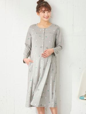 マタニティ パジャマ・ルームウェア|mutti ei（ムッティアイ）【授乳口付】天竺ハート柄ネグリジェ|ライトグレー