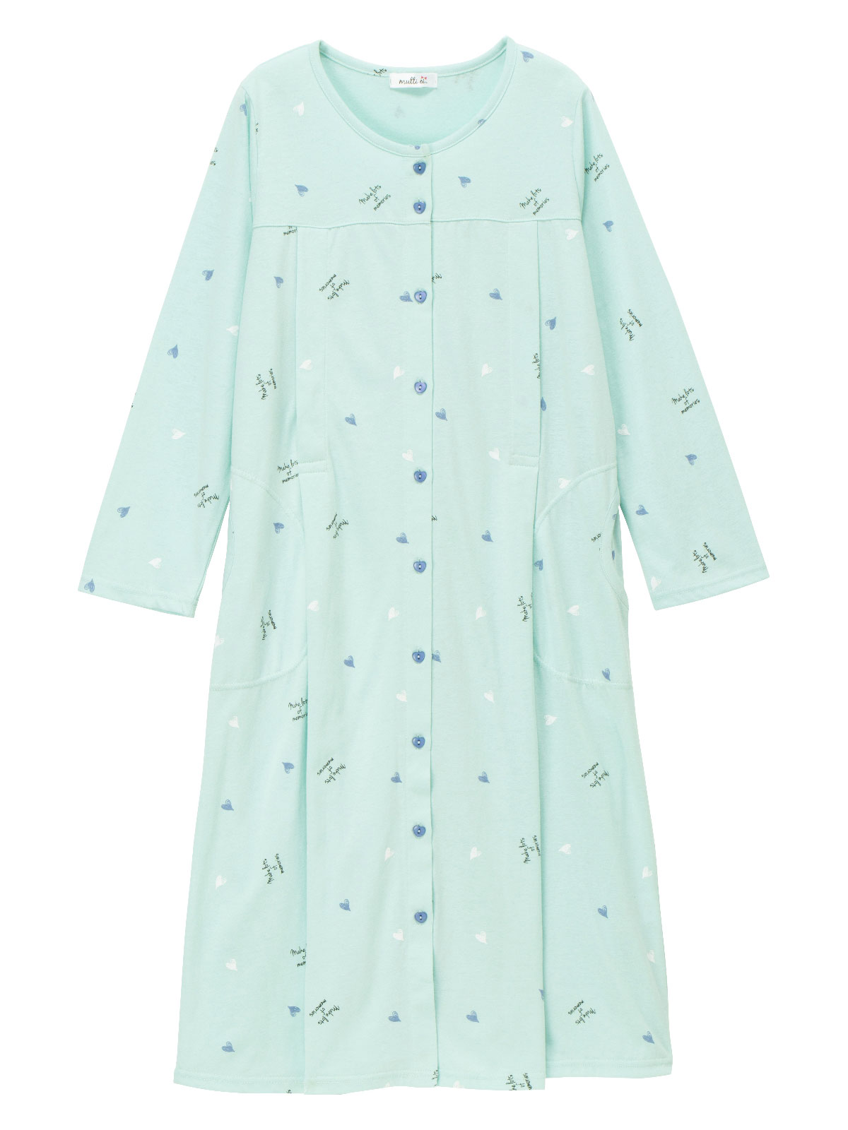 マタニティ パジャマ・ルームウェア|mutti ei（ムッティアイ）【授乳口付】天竺ハート柄ネグリジェ|ライトグリーン