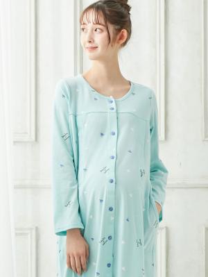 マタニティ パジャマ・ルームウェア|mutti ei（ムッティアイ）【授乳口付】天竺ハート柄ネグリジェ|ライトグリーン